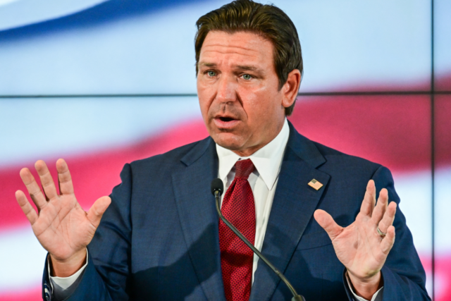Florida Governor Ron DeSantis during a press conference at Florida International University on September 25, 2025, in Miami, Florida.