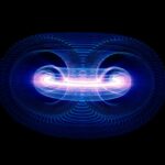 Illustration of plasma particles inside a tokamak fusion reactor.