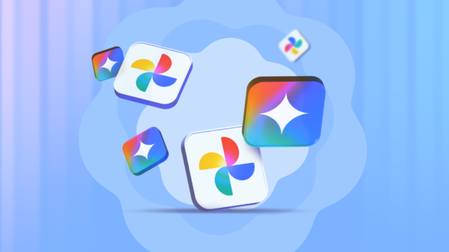 Logotipo do Google Fotos e um botão 