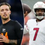 Carson Beck #QB04 de Miami participa de um exercício durante o 2026 NFL Scouting Combine no Lucas Oil Stadium em 28 de fevereiro de 2026 em Indianápolis, Indiana.