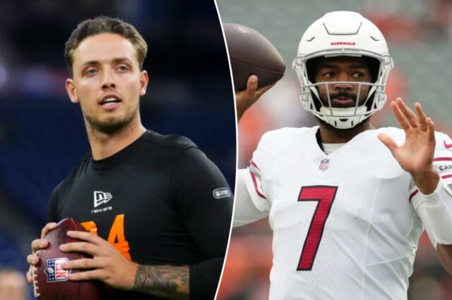 Carson Beck #QB04 de Miami participa de um exercício durante o 2026 NFL Scouting Combine no Lucas Oil Stadium em 28 de fevereiro de 2026 em Indianápolis, Indiana.