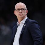 UConn head coach Dan Hurley looks on during NCAA Tournament game