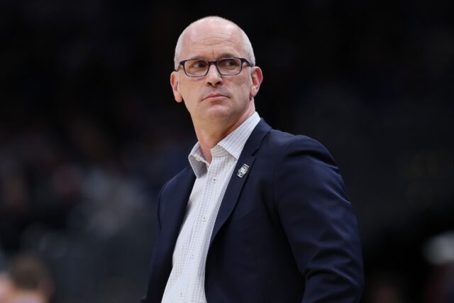 UConn head coach Dan Hurley looks on during NCAA Tournament game