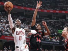 Dennis Schroder e Evan Mobley levam Cavaliers a vitórias cruciais no Jogo 5 sobre Raptors Dennis Schroder, que marcou 11 de seus 19 pontos no quarto período, sobe para uma bandeja durante a vitória dos Cavaliers por 125-120 no jogo 5 sobre os Raptors em 29 de abril de 2026 em Cleveland.