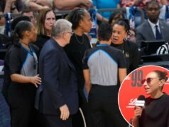 Diana Taurasi reage ao confronto inflamado entre Geno Auriemma e Dawn Staley O técnico do UConn Huskies, Geno Auriemma, e o técnico do South Carolina Gamecocks, Dawn Staley, discutem com um árbitro durante um jogo da Final Four do torneio feminino da NCAA de 2026.