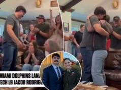 Dolphins escolhe e compartilha abraço com a esposa do piloto Black Hawk do Exército em um momento emocionante do draft da NFL Dolphins escolhe e compartilha abraço com a esposa do piloto Black Hawk do Exército em um momento emocionante do draft da NFL