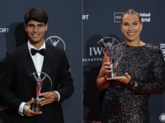 Dupla de tênis Sabalenka e Alcaraz conquistam prêmios esportivos do Laureus Laureus World Sports Awards - Palacio de Cibeles, Madri, Espanha - 20 de abril de 2026 A chinesa Eileen Gu posa no tapete vermelho antes da cerimônia de premiação REUTERS/Isabel Infantes