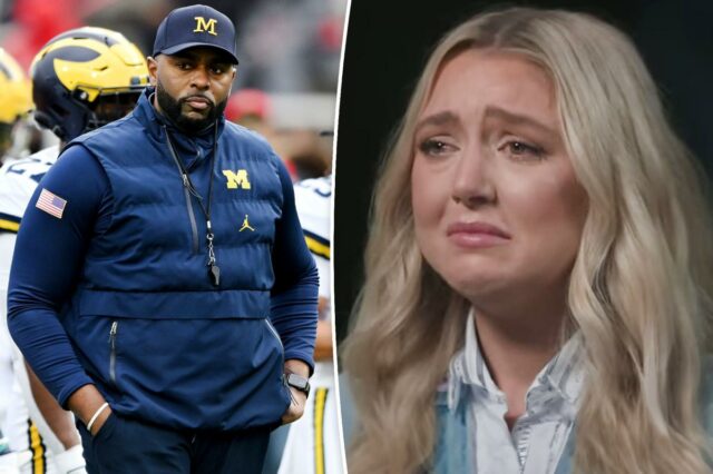 Emocional Paige Shiver afirma que o técnico de futebol deposto Sherrone Moore a engravidou durante um caso feio
