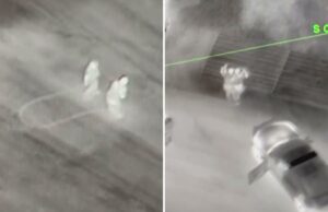 Epidemia de roubo de fios de cobre atinge um nível chocantemente novo em imagens impressionantes Imagem térmica de um helicóptero da polícia mostrando duas figuras em uma estrada, suspeitas de roubo de fios de cobre.