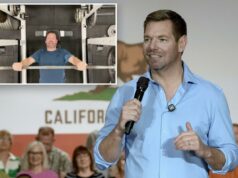 Eric Swalwell continua elegível para pensão e associação à academia do Congresso O deputado Eric Swalwell falando em uma reunião na prefeitura na Califórnia.