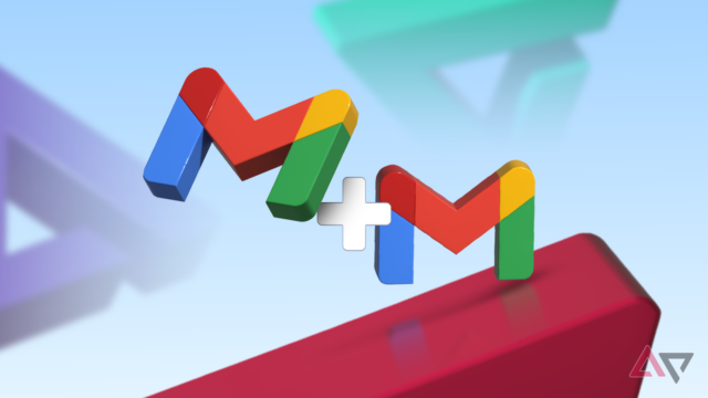 Uma ilustração do logotipo do Gmail sobre logotipos estilizados da AP