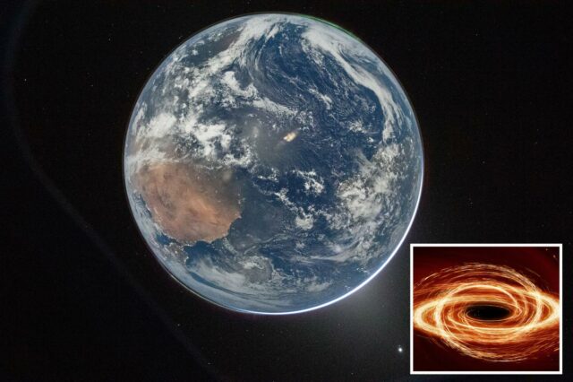 Terra vista da janela da espaçonave Orion, mostrando a África Ocidental e o Oceano Atlântico.