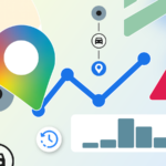 Fixo do Google Maps em um fundo de mapa exibindo congestionamentos de trânsito e um ícone de engrenagem de configurações.