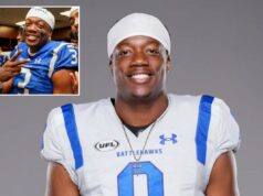 Ex-jogador da NFL Chris Payton-Jones, 30, morto em um acidente de carro na Flórida Chris Payton-Jones em uma camisa de futebol branca com detalhes em azul e o logotipo da UFL.