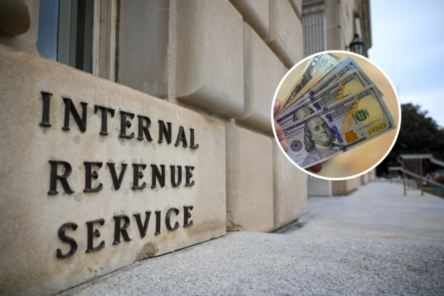 Extensão de imposto do IRS: como solicitar tempo extra antes File image: The Internal Revenue Service (IRS) Building is seen on February 20, 2025 in Washington, DC and (inset) A teller shows US dollar bills at an exchange office at the Grand Bazaar in Istanbul on November 28, 2024.