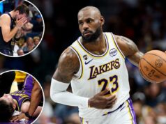 Fãs da NBA promovem teoria da conspiração selvagem acusando a liga de favorecer Lakers lesionados LeBron James controlando a bola durante um jogo do Lakers x Mavericks.