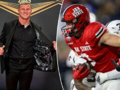 Filho do Hall da Fama da WWE se junta à equipe da NFL depois de não ter sido draftado Brock Rechsteiner nº 3 do Jacksonville State Gamecocks é abordado por Jordan Stringer nº 7 dos Troy Trojans no primeiro tempo durante o IS4S Salute To Veterans Bowl em Cramton Bowl em 16 de dezembro de 2025 em Montgomery, Alabama.