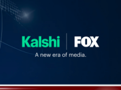 Fox faz parceria com Kalshi para trazer mercados de previsão para a cobertura de notícias Gráfico de anúncio da parceria Kalshi e Fox com logotipos e slogan “Uma nova era da mídia” em fundo azul