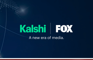 Fox faz parceria com Kalshi para trazer mercados de previsão para a cobertura de notícias Gráfico de anúncio da parceria Kalshi e Fox com logotipos e slogan “Uma nova era da mídia” em fundo azul