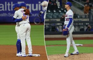 Gary Cohen e Howie Rose fazem ligações enfáticas enquanto o Mets termina com uma sequência de pesadelos Bo Bichette e Marcus Semien se abraçam depois que o Mets derrotou os Twins em 22 de abril de 2026.