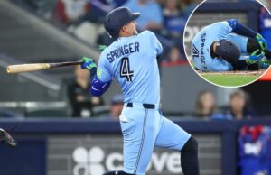 George Springer sofre fratura no dedo do pé no último revés por lesão dos Blue Jays George Springer, do Toronto Blue Jays, comete uma falta na bola no terceiro turno de um jogo contra o Minnesota Twins no Rogers Centre em 11 de abril de 2026 em Toronto, Ontário, Canadá. Springer deixou o jogo com uma fratura no dedão do pé esquerdo.