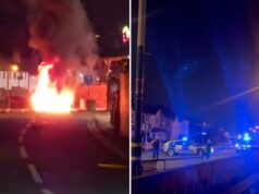 “Grande alerta de segurança” na Irlanda do Norte quando carro explode em frente à delegacia Um veículo pegou fogo em uma rua à noite.
