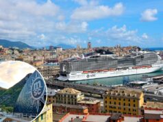 Grande companhia de cruzeiros cancela seu itinerário de inverno – mudando as viagens para um local completamente diferente O navio de cruzeiro MSC World Europa atracou no porto de Gênova, na Itália, com os edifícios e as montanhas da cidade ao fundo.