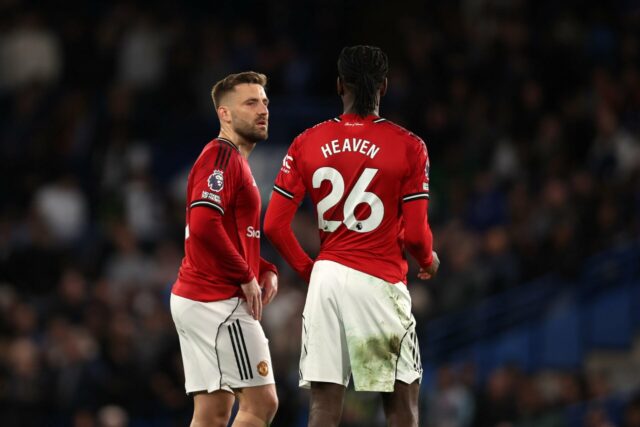 Harry Maguire e Luke Shaw reagem ao desempenho de Ayden Heaven no Man Utd x Chelsea
