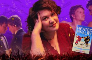 Heated Rivalry é um sucesso, mas a autora Rachel Reid está tentando manter sua normalidade em meio ao fenômeno Rachel Reid, Jacob Tierney e Versha Sharma no palco da BookCon