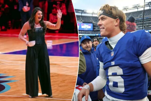 Ilona Maher na quadra no intervalo do jogo feminino do Campeonato Nacional do Torneio da NCAA de 2026.