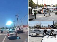 Imagens aterrorizantes emergem de linhas de energia atingidas por avião em Pacoima, perto do aeroporto de Whiteman Bombeiros respondem a um pequeno acidente de avião em um estacionamento.