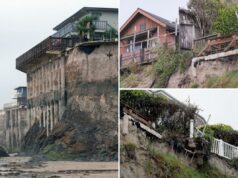 Impressionantes mansões de milionários ficam penduradas na beira de um penhasco em um ponto assustador, enquanto a comissão costeira se recusa a ajudar Impressionantes mansões de milionários ficam penduradas na beira de um penhasco em um ponto assustador, enquanto a comissão costeira se recusa a ajudar