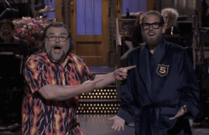Indução do ‘SNL’ 5-Timers Club de Jonah Hill e Tina Fey Crash Jack Black Jonah Hill e Tina Fey Crash Jack Black SNL 5-Timers Club Indução 1