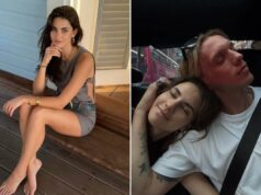 Influenciadora acusada de usar contas falsas para postar sobre si mesma e intimidar criadores de conteúdo rivais – graças a uma gafe humilhante Elena Taber posando sentada em um deck de madeira.