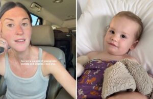 Influenciadora parental atropela acidentalmente filho de 23 meses com seu carro: ‘Pior dia de nossas vidas’ A influenciadora parental Kelly Hopton-Jones segura seu filho de 23 meses, vestido com fantasia de palhaço, ambos sorrindo para uma foto.