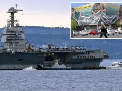 Irã emite alerta terrível sobre o bloqueio do Estreito de Ormuz do presidente Trump: ‘Resposta enérgica’ O porta-aviões USS Gerald R. Ford atracou na cidade costeira croata de Split com rebocadores e embarcações civis nas proximidades.