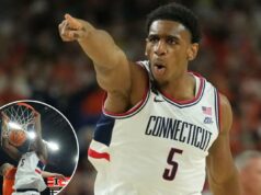 Isso é tudo que Tarris Reed Jr. da UConn queria – e ele está chegando ao auge no momento perfeito Tarris Reed Jr. da UConn reage durante a vitória de seu time no Final Four sobre Illinois em 4 de abril de 2026.