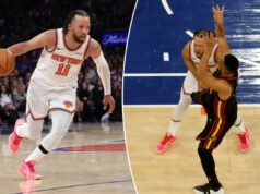 Jalen Brunson, do Knicks, ficou de boca fechada sobre a lesão de CJ McCollum no ‘show da Broadway’ O armador do Atlanta Hawks, CJ McCollum (3), dá um chute e chuta o guarda do New York Knicks, Jalen Brunson (11), na virilha durante o terceiro quarto.
