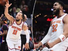Jalen Brunson e Karl-Anthony Towns encontram a harmonia indescritível dos Knicks em um momento chave Jalen Brunson comemora após acertar um chute durante a vitória dos Knicks sobre os Hawks em 7 de abril de 2026 em Atlanta.