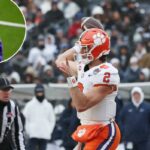 O quarterback do Clemson Tigers, Cade Klubnik #2, lança um passe.