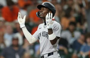 Jazz Chisholm Jr. admite que seus desafios de ABS são tão ruins que você ‘tem que rir’ Jazz Chisholm Jr. comemora depois de acertar um home run solo na quarta entrada da vitória dos Yankees por 12-4 sobre os Astros em 24 de abril de 2026 em Houston.