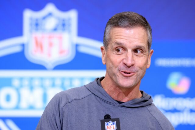 Head coach John Harbaugh of the New York Giants speaks to the media during the 2026 NFL Scouting Combine at Lucas Oil Stadium on February 24, 2026 in Indianapolis, Indiana.