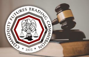 Juiz federal suspende ação do Arizona contra mercados de previsão em disputa Logotipo da Commodity Futures Trading Commission com o martelo do juiz simbolizando a batalha legal sobre a regulamentação dos mercados de previsão e a autoridade federal versus estadual. Juiz federal suspende ação do Arizona contra mercados de previsão em disputa