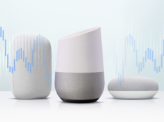 Juro que meu Google Home de primeira geração tem melhor qualidade de áudio do que meu Nest Audio Um grupo de alto-falantes inteligentes Google Home e Nest flutuando em torno de um grande ícone de ponto de exclamação vermelho.