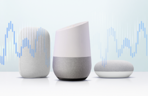 Juro que meu Google Home de primeira geração tem melhor qualidade de áudio do que meu Nest Audio Um grupo de alto-falantes inteligentes Google Home e Nest flutuando em torno de um grande ícone de ponto de exclamação vermelho.