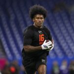 KC Concepcion at NFL Scouting Combine 2026 before NFL Draft