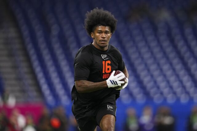 KC Concepcion at NFL Scouting Combine 2026 before NFL Draft