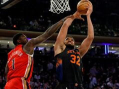 Karl-Anthony Towns acredita que as expectativas altíssimas dos Knicks nos playoffs são uma ‘bênção’ desta vez Karl-Anthony Towns se levanta para arremessar enquanto o atacante do New Orleans Pelicans, Zion Williamson, defende durante o terceiro quarto no Madison Square Garden em Nova York, Nova York, EUA, terça-feira, 24 de março de 2026.