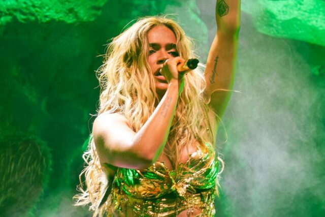 Karol G at the 2026 Coachella Valley Music And Arts Festival - Weekend 1 - Day 3 on April 12, 2026 in Indio, California.