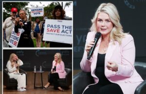 Karoline Leavitt ataca após pergunta ‘francamente insultuosa’ gritada no evento TPUSA com Erika Kirk A secretária de imprensa da Casa Branca, Karoline Leavitt, fala durante um evento Turning Point USA na George Washington University.